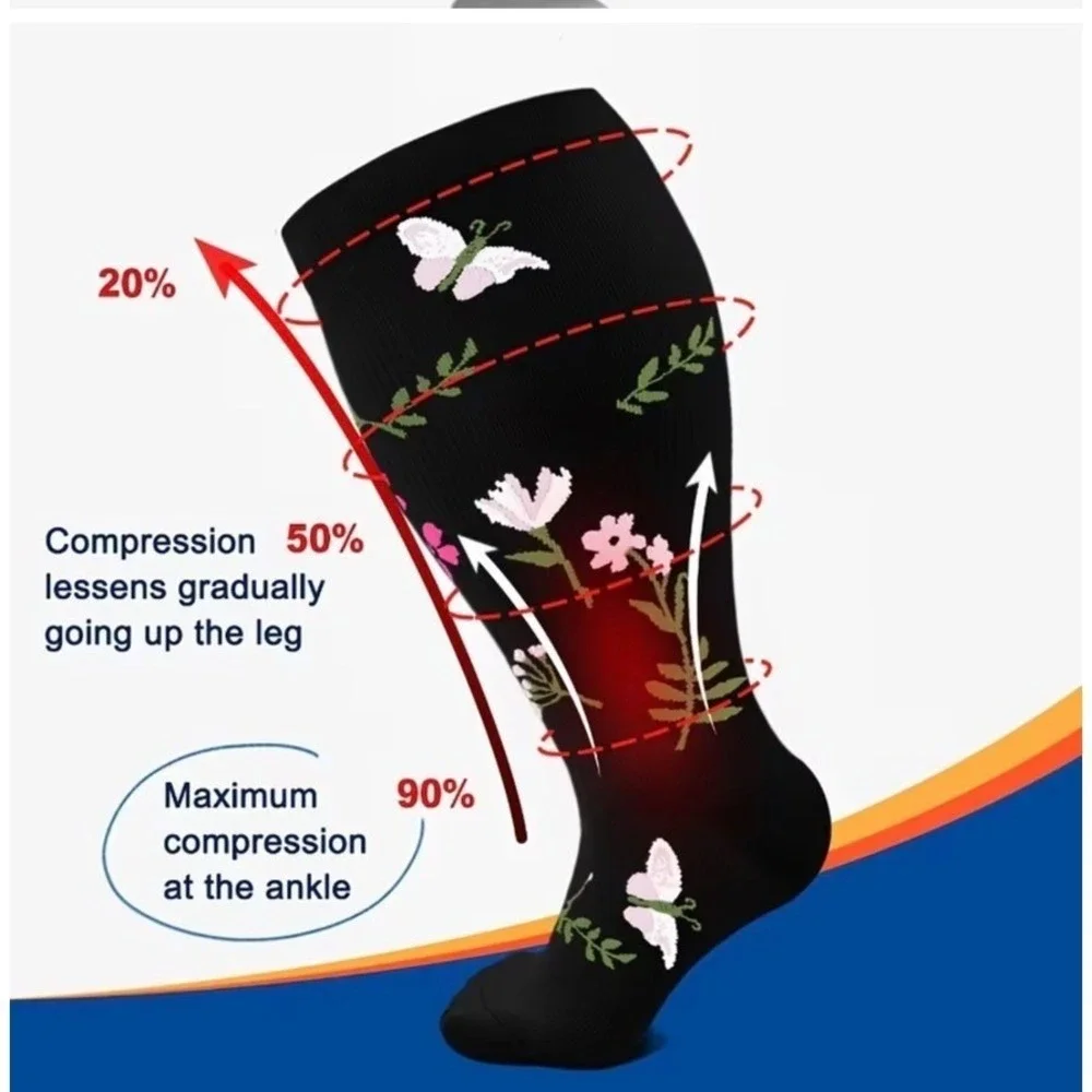 Unisex 20-30‎ mmHg Compression Socks 3XL Floral Double Gradient Medical 4 Pack
